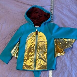 Cat & Jack 4T blue felt dragon coat with gold details.